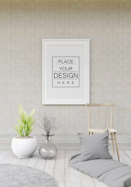 Poster Frame Mockup In Living Room Psd