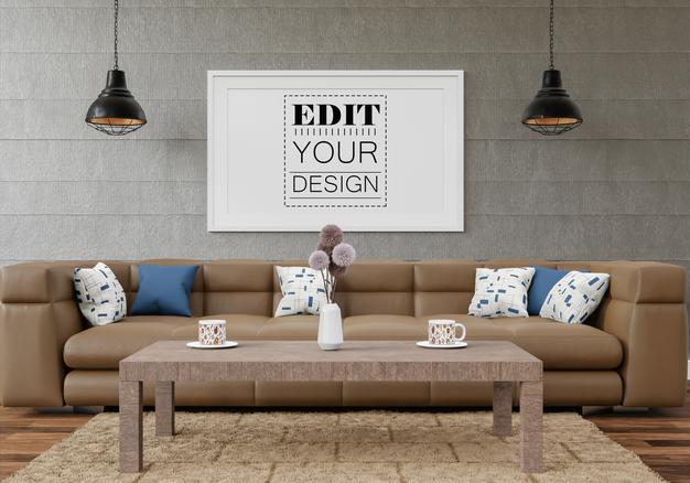 Poster Frame Mockup In Living Room Psd