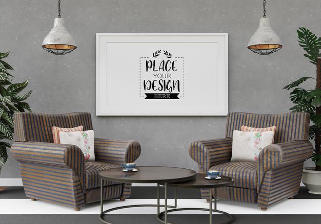 Poster Frame Mockup In Living Room Psd