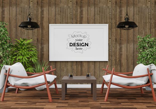 Poster Frame Mockup In Living Room Psd