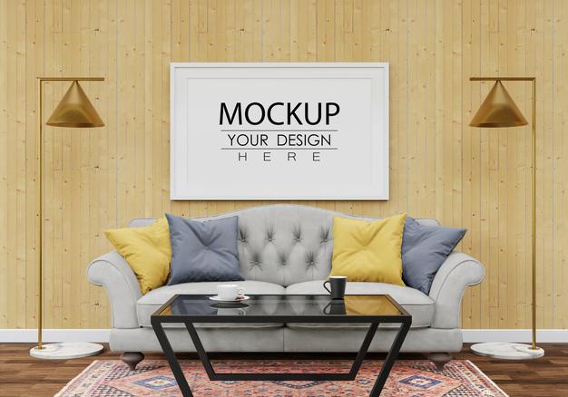 Poster Frame Mockup In Living Room Psd