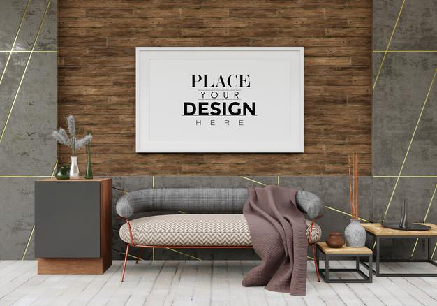 Poster Frame Mockup In Living Room Psd