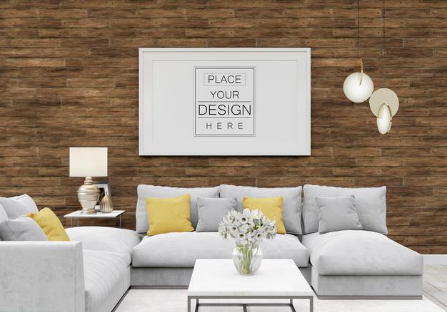 Poster Frame Mockup In Living Room Psd