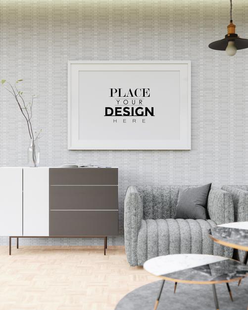 Poster Frame Mockup In Living Room Psd