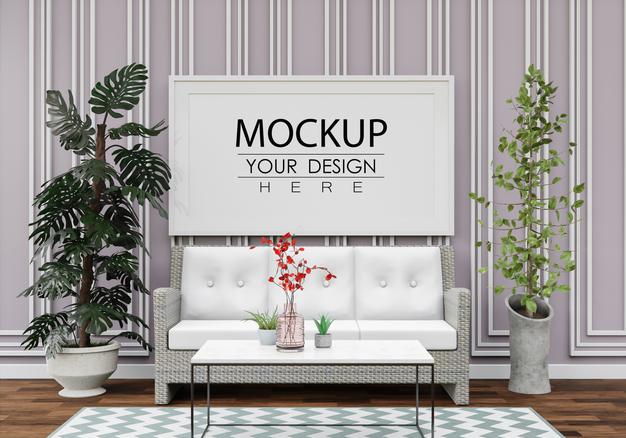 Poster Frame Mockup In Living Room Psd