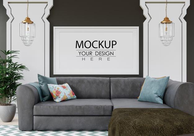 Poster Frame Mockup In Living Room Psd