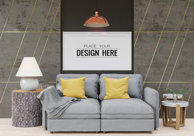 Poster Frame Mockup In Living Room Psd