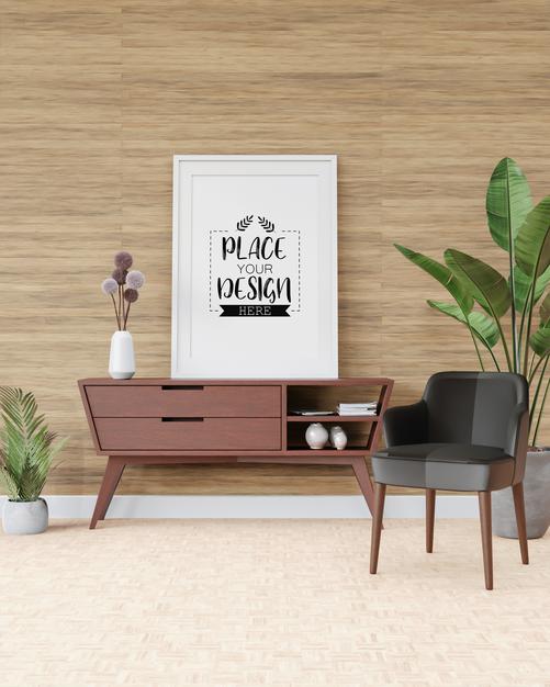 Poster Frame Mockup In Living Room Psd