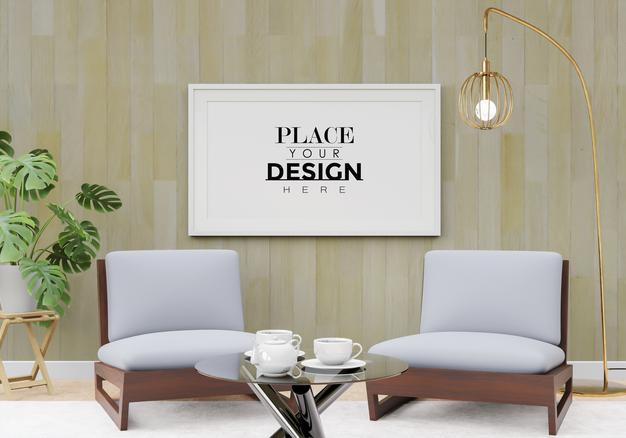 Poster Frame Mockup In Living Room Psd