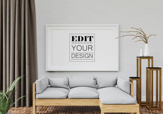 Poster Frame Mockup In Living Room Psd