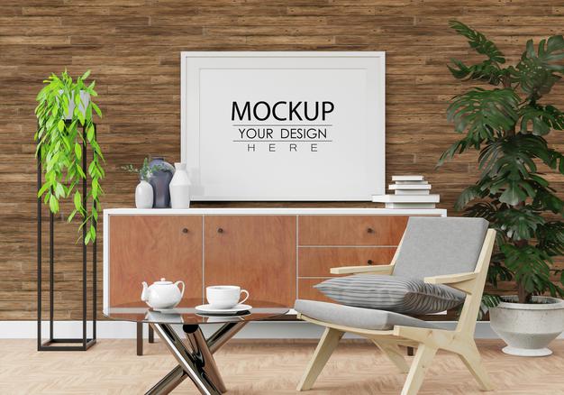 Poster Frame Mockup In Living Room Psd
