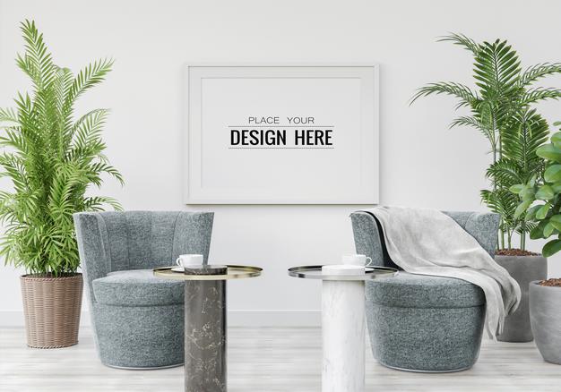 Poster Frame Mockup In Living Room Psd