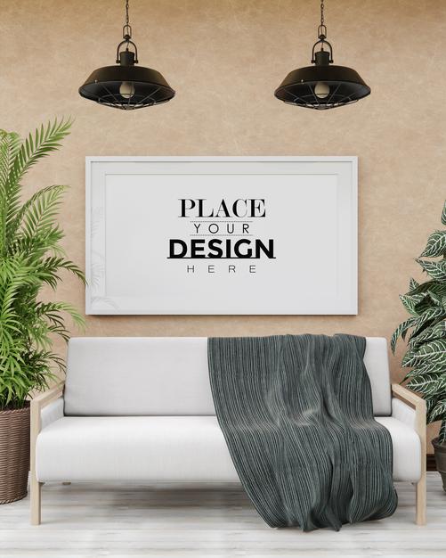 Poster Frame Mockup In Living Room Psd