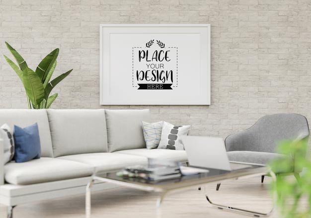 Poster Frame Mockup In Living Room Psd