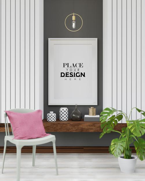 Poster Frame Mockup In Living Room Psd