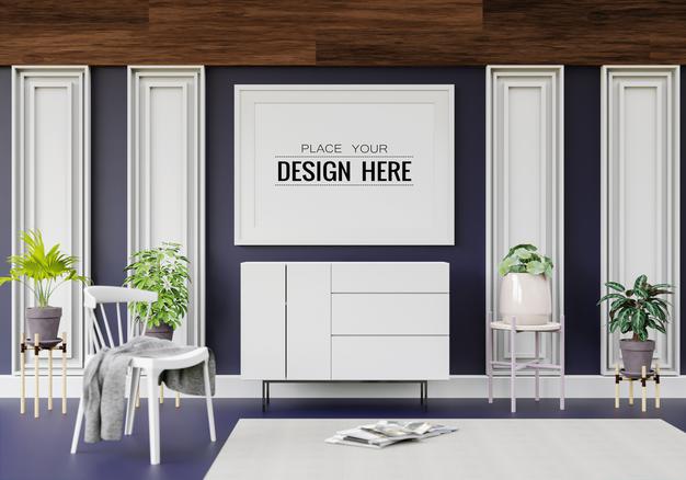 Poster Frame Mockup In Living Room Psd