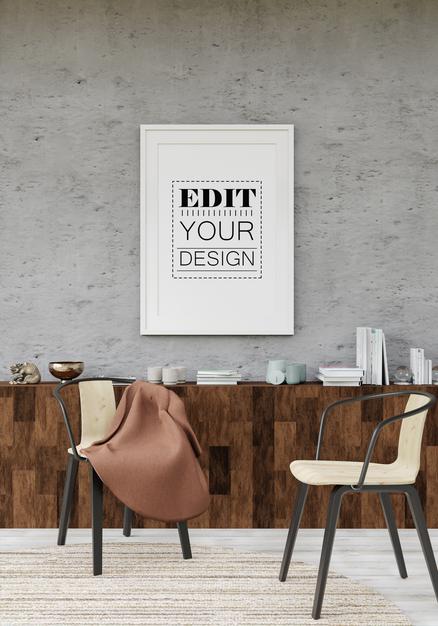 Poster Frame Mockup In Living Room Psd