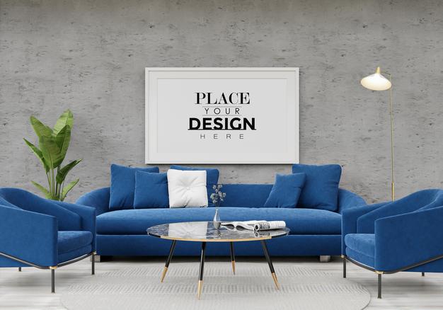 Poster Frame Mockup In Living Room Psd