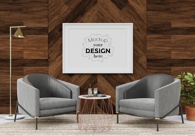 Poster Frame Mockup In Living Room Psd