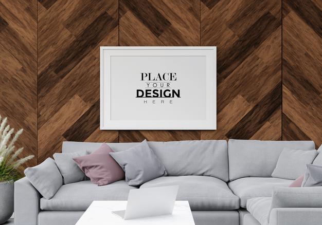 Poster Frame Mockup In Living Room Psd