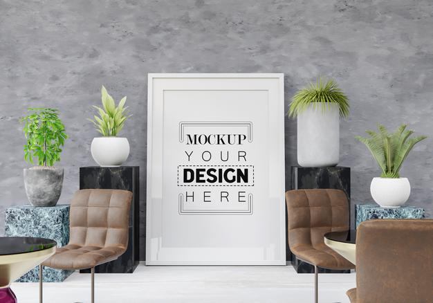 Poster Frame Mockup In Living Room Psd