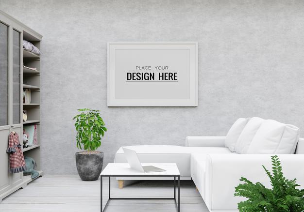 Poster Frame Mockup In Living Room Psd