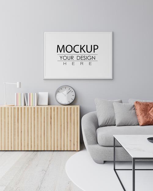 Poster Frame Mockup In Living Room Psd
