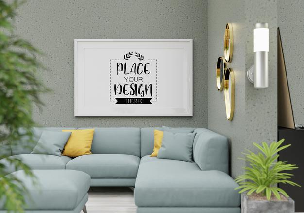 Poster Frame Mockup In Living Room Psd