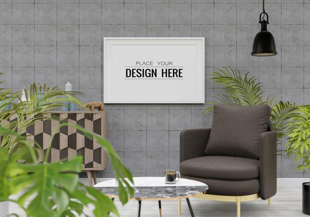 Poster Frame Mockup In Living Room Psd