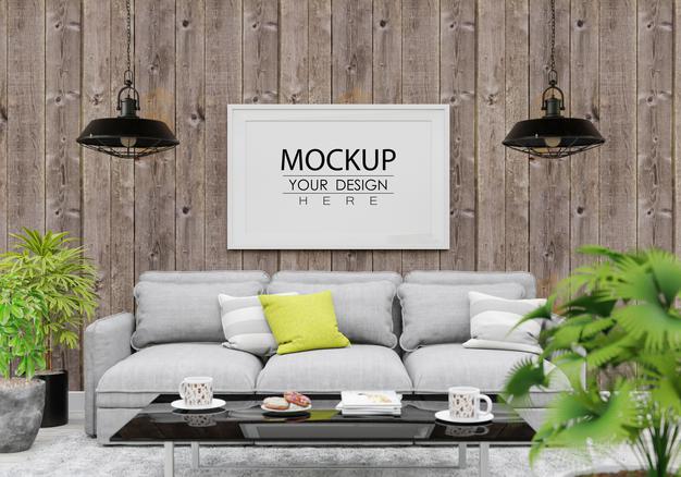 Poster Frame Mockup In Living Room Psd