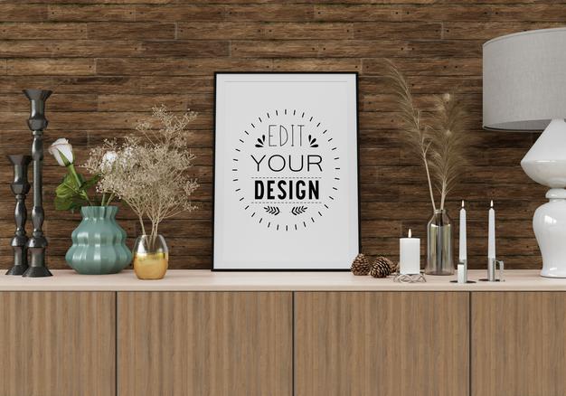 Poster Frame Mockup In Living Room Psd