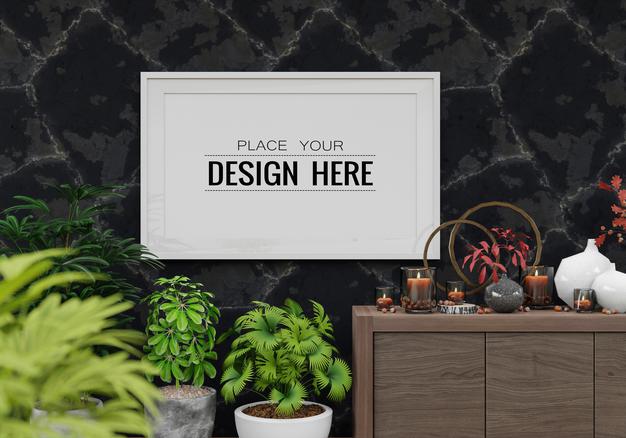 Poster Frame Mockup In Living Room Psd