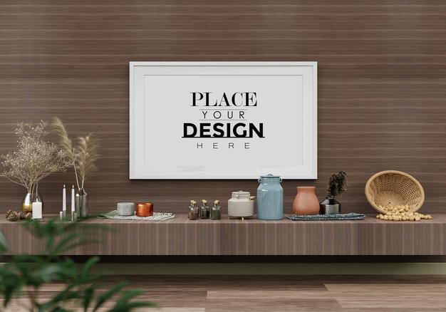 Poster Frame Mockup In Living Room Psd