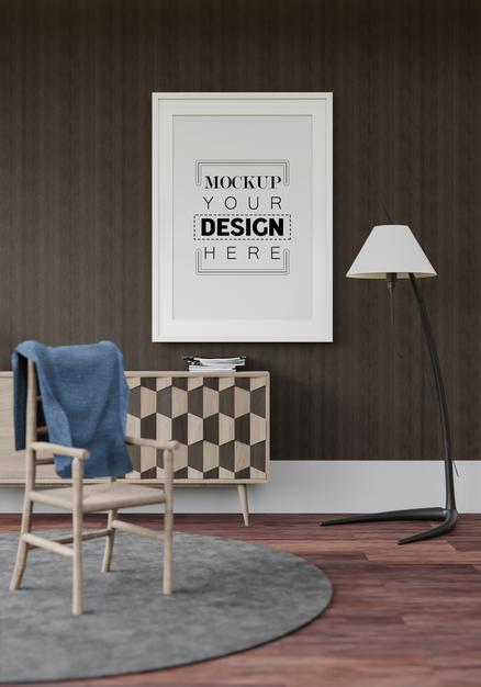 Poster Frame Mockup In Living Room Psd