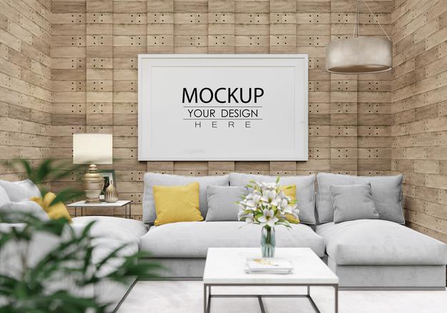 Poster Frame Mockup In Living Room Psd