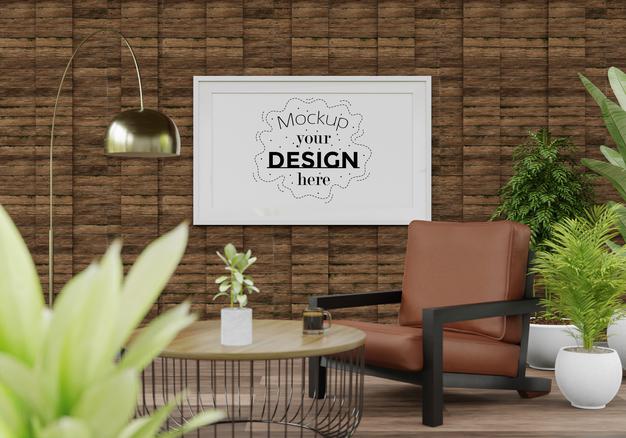 Poster Frame Mockup In Living Room Psd