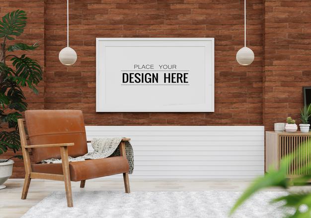 Poster Frame Mockup In Living Room Psd
