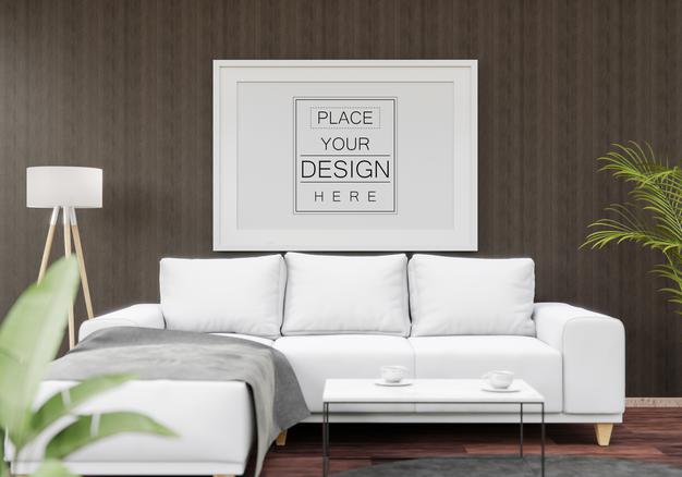 Poster Frame Mockup In Living Room Psd