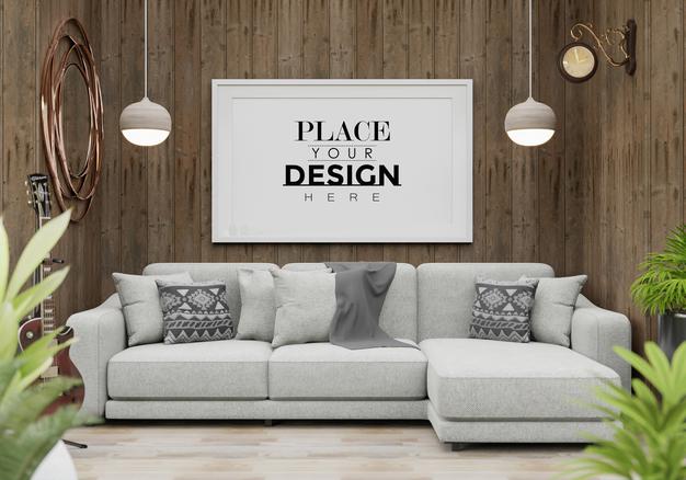 Poster Frame Mockup In Living Room Psd