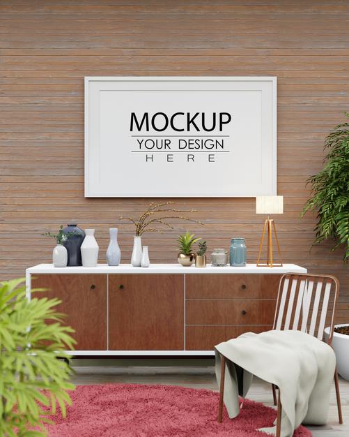 Poster Frame Mockup In Living Room Psd