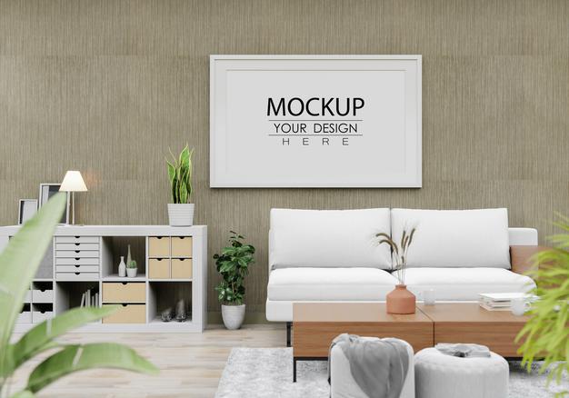 Poster Frame Mockup In Living Room Psd