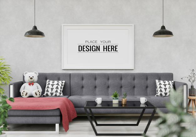 Poster Frame Mockup In Living Room Psd