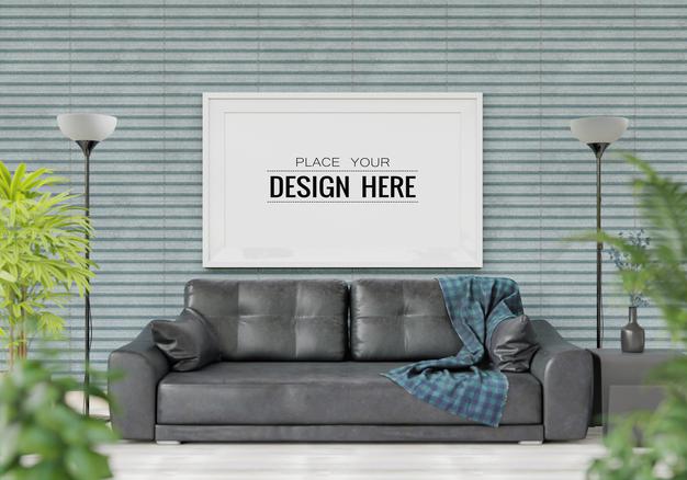 Poster Frame Mockup In Living Room Psd