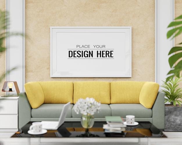 Poster Frame Mockup In Living Room Psd