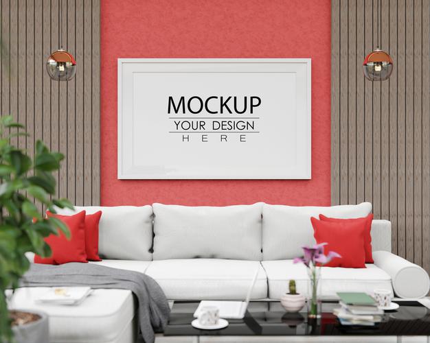 Poster Frame Mockup In Living Room Psd