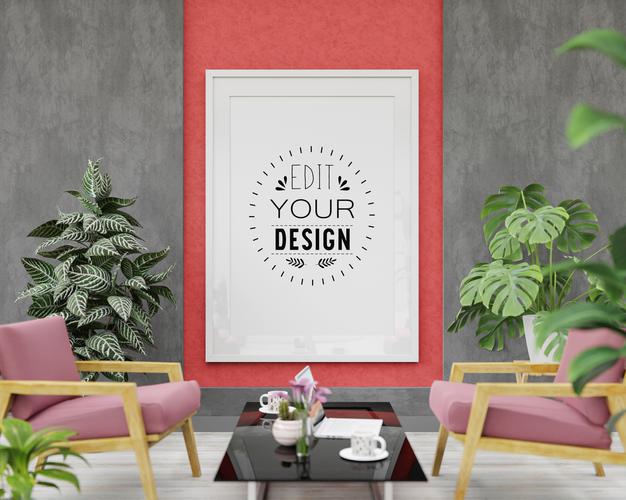 Poster Frame Mockup In Living Room Psd
