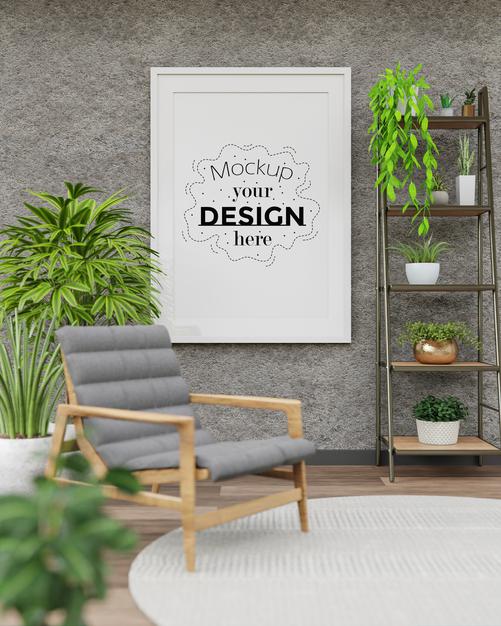 Poster Frame Mockup In Living Room Psd