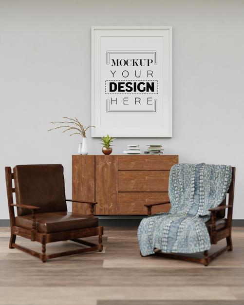 Poster Frame Mockup In Living Room Psd