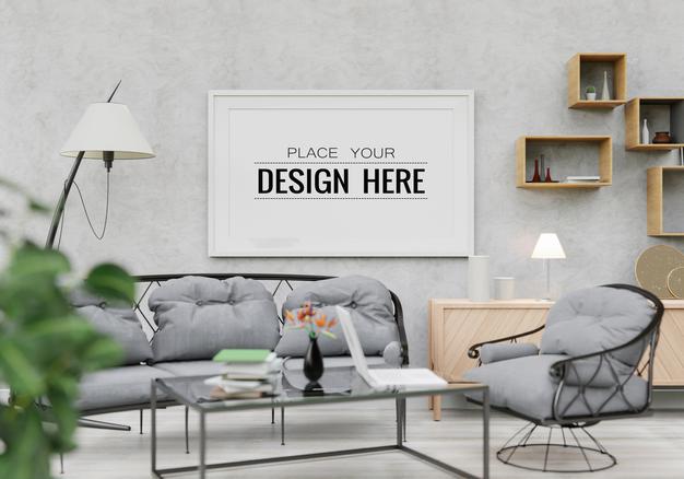 Poster Frame Mockup In Living Room Psd