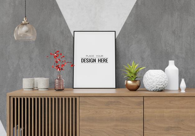 Poster Frame Mockup In Living Room Psd